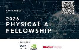 Logos of sponsors MassRobotics, AWS, and NVIDIA. Applications are open for the second Physical AI Fellowship cohort.