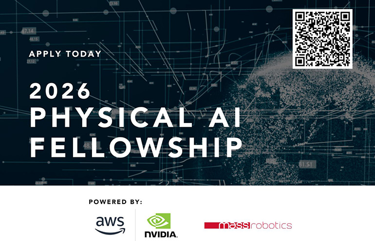 Logos of sponsors MassRobotics, AWS, and NVIDIA. Applications are open for the second Physical AI Fellowship cohort. 