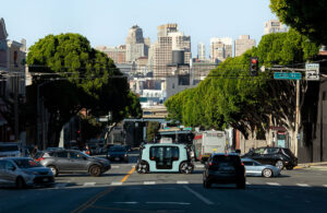 A Zoox robotaxi on the streets of San Francisco.