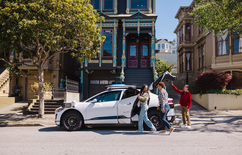 Waymo picking up riders in San Francisco.
